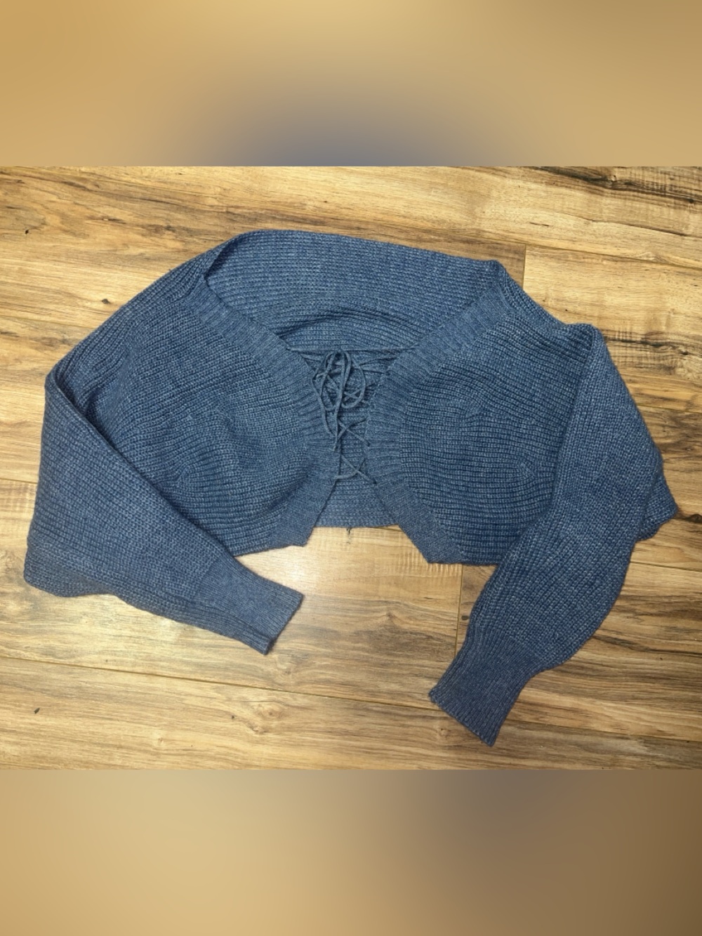 Medium SHEIN Cozy Knit Lace-Up Sweater in Slate Blue